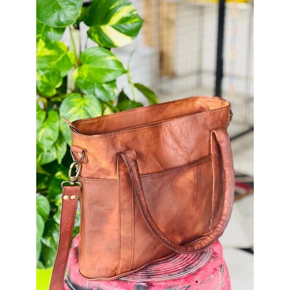 Women's Genuine Reliable Goat Leather Tote Shopping Handmade Bag