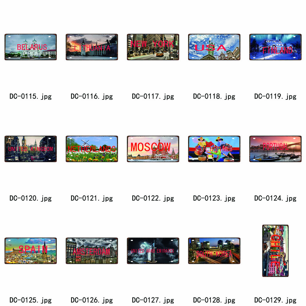 Spain Thailand France Chile City Metal Sign Tin PlateTravel Souvenir Vintage Poster Bar Wall Shop Home Decor 6x12 Inch DC-0109B