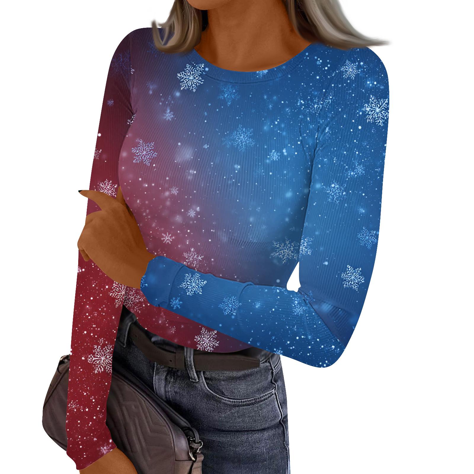 

Женский повседневный модный топ с круглым вырезом, рождественским принтом и длинным рукавом в полоску M