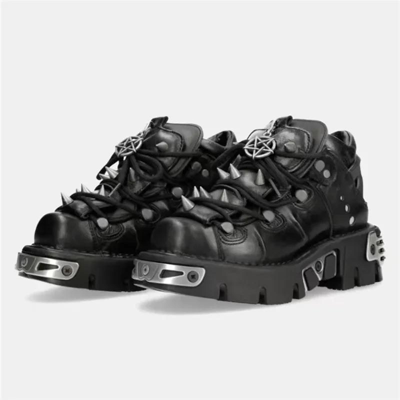 Fashion 2025 Brand Design Quality Women's Punk Gothic Shoes Comfortable High Heel Metal Decoration Rivet Handsome Motorcycle Boots