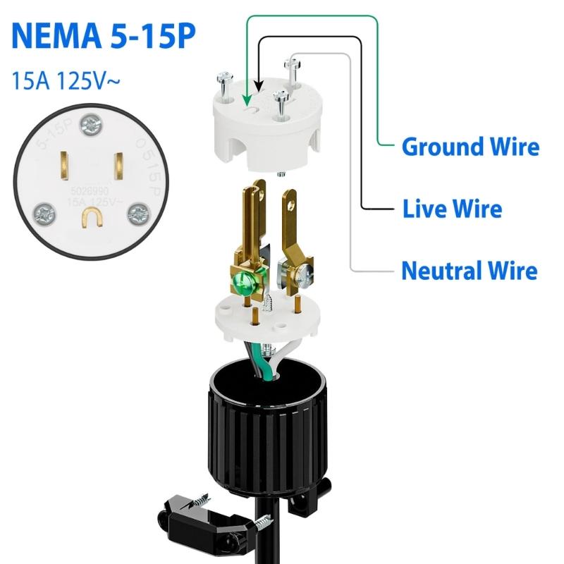 15A NEMA5 15P Male Connector 125V 15A Industrial Grounding and Not Assembly Male Plug