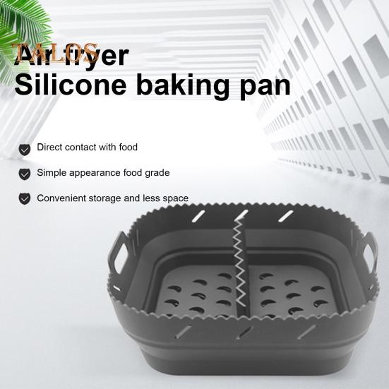 Silicone Air Fryer Liner Set Square with Mittens Dividers Oil Brush Food Clip Reusable Heat Resistant Easy-Clean Baking Mold for Multi-Ingredient