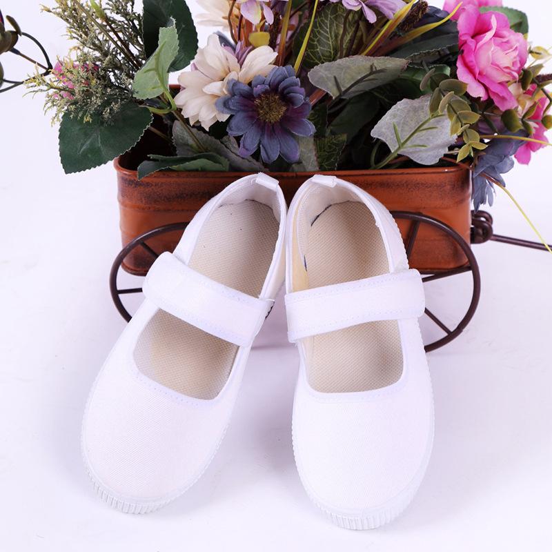 2025 jarní plátěnky pro děti z mateřské školy velká velikost spolužáci malé bílé boty taneční boty dětské bílé plátěné boty