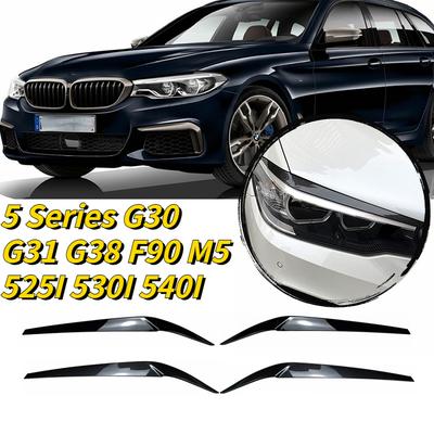 For BMW 5 Series G30 G31 G38 F90 M5 525I 530I 540I 2017- 2pcs Gloss Black Headlight Eyelids Eyebrows ABS Plastic