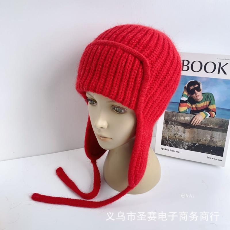 Winter Warm Knit Scarf Hat With Ear Flaps For Women