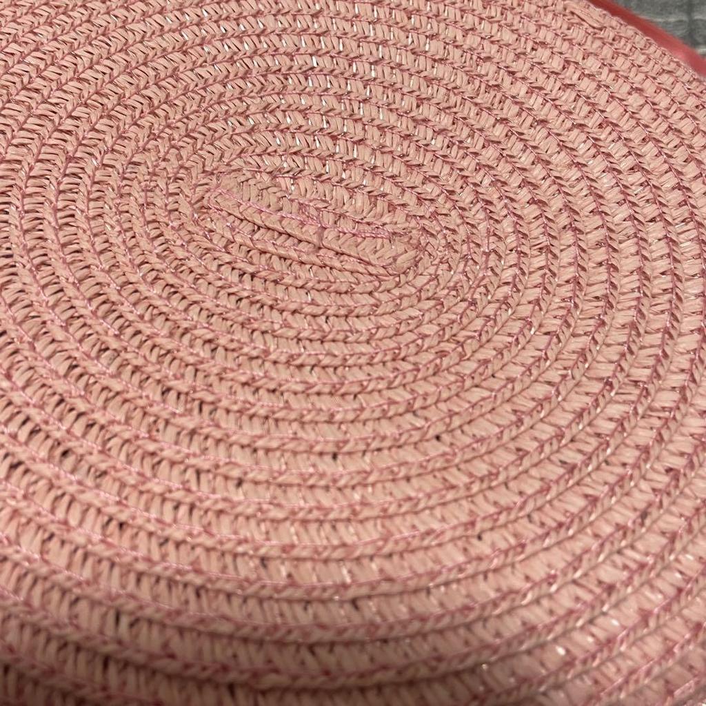 [USED] Excellent Condition Big Bang Fiberglass Straw Hat with Pink Ribbon, Perfect for Summer, Made In Japan