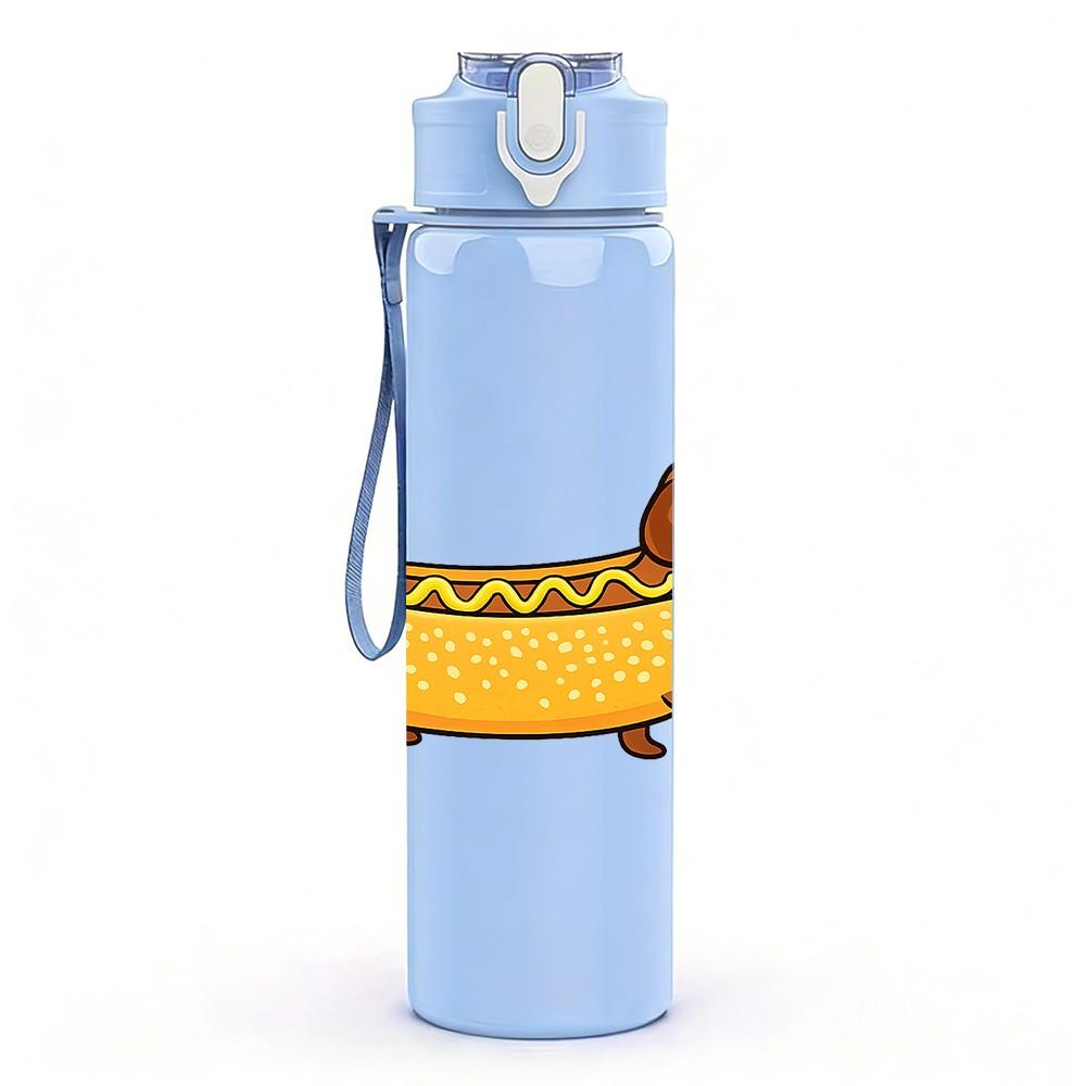 1PC Long Dachshund Dog Cartoon Print 750ml Color Plastic Sports Water Bottle Leakproof Flip Straw Lid Suitable for Sports Office Home Use