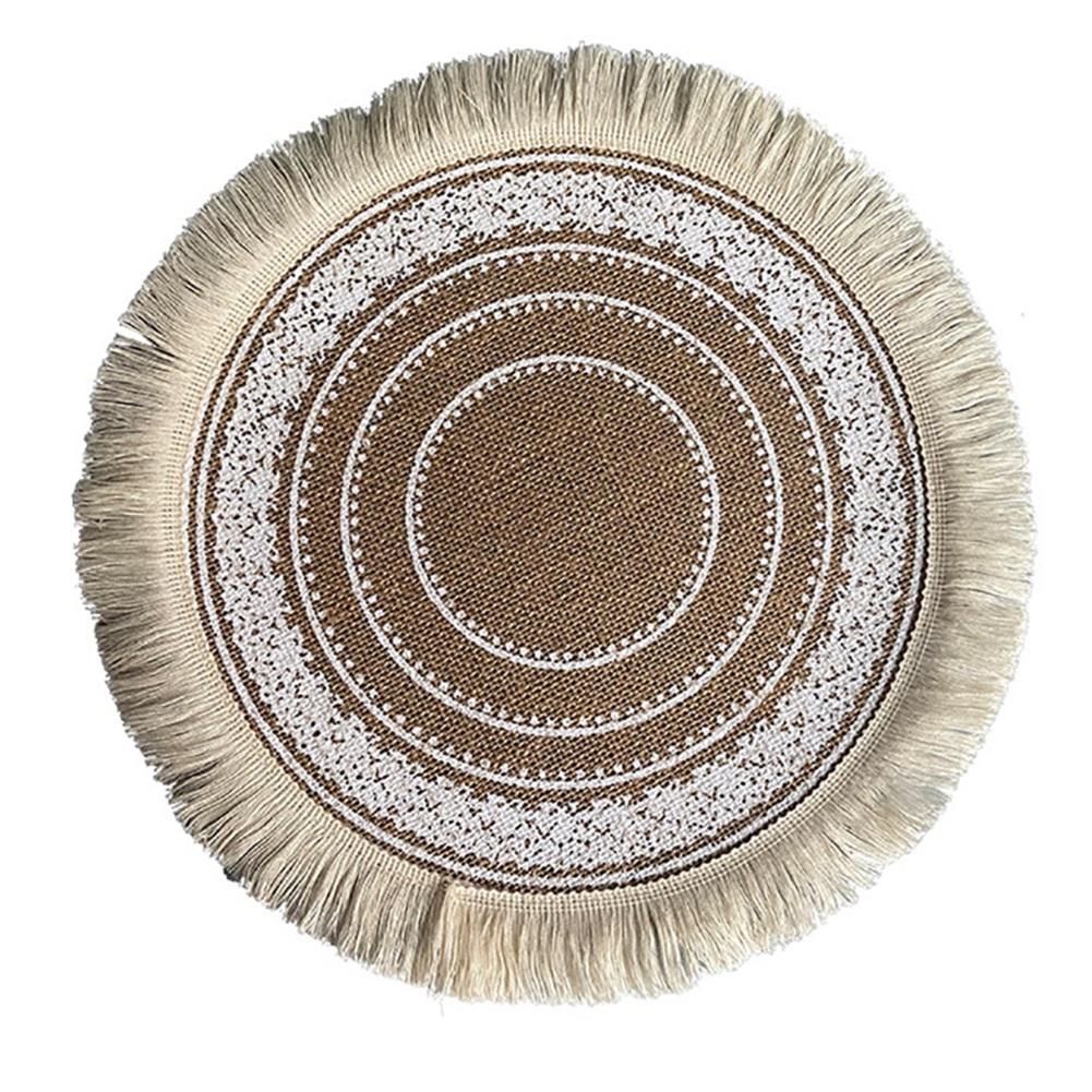Round Placemat Cotton Place Mats Heat Resistant Anti-Slip Rustic Cloth Table Mats with Tassels for Dining Table Decorations
