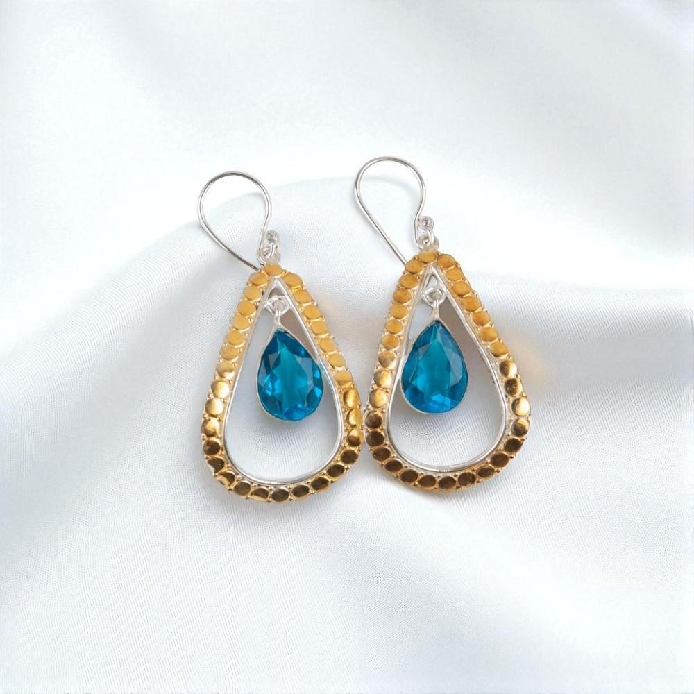 

Swiss Blue Topaz Gemstone 925 Sterling Silver Jewelry Handcrafted Earrings 2.27 EE-82-8