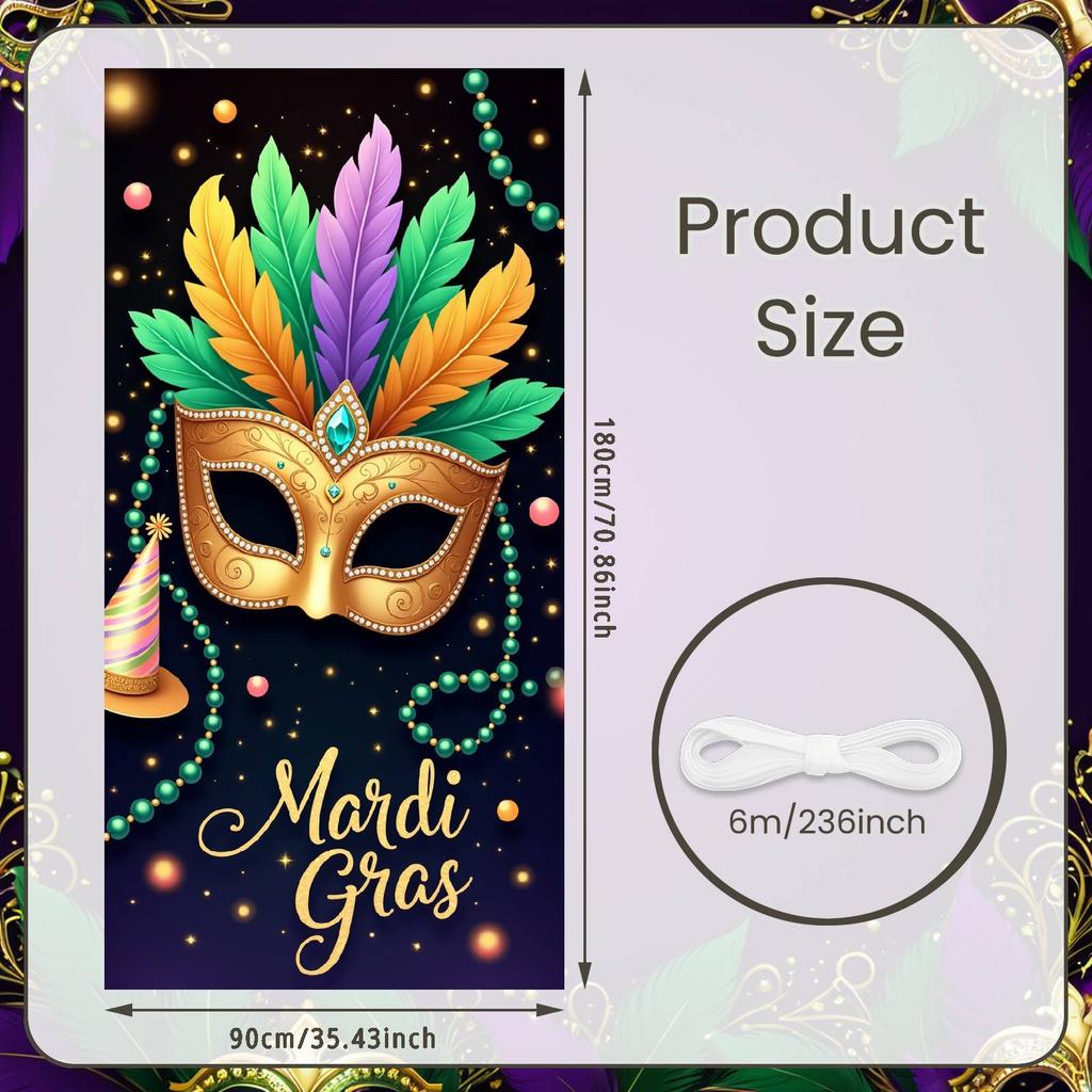 Mardi Gras Banner Beaded Decoration Carnival Display Bead Ornament Display Ornate Design Pom-pom Festival Backdrop For Indoor