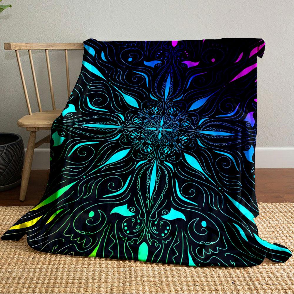 Intricate symmetrical swirls with multicolor gradients on a black base. for all seasons blanket lunch break throw gift