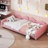 Kinderbett Polsterbett 90*200cm, Schlafsofa Bettgestell Teddy Stoff Multifunktionales Weiches Bett mit Rückenlehne und Armlehnen Jugendbett Gästebett Rosa