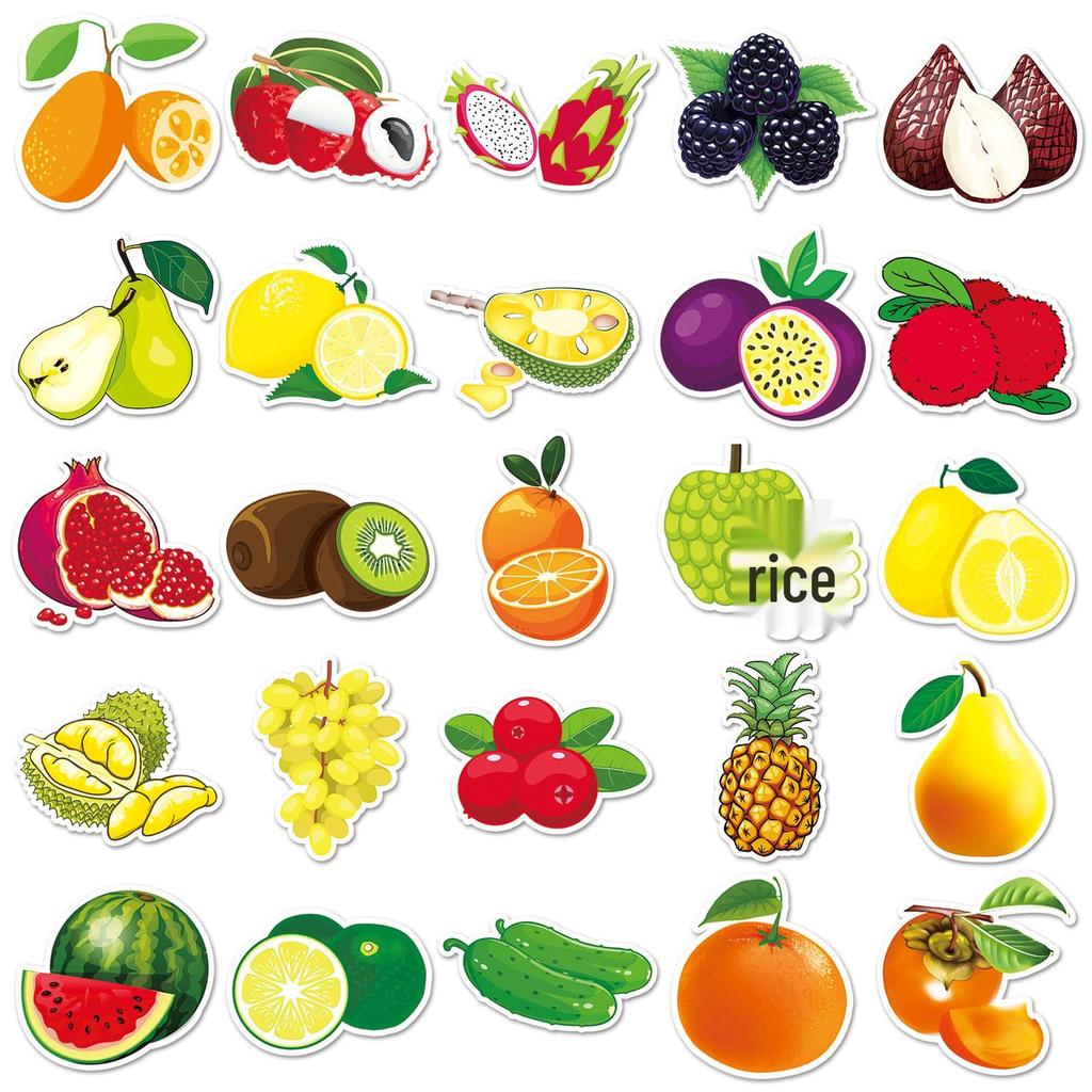 50pcs Waterproof Fruit Cartoon Stickers for DIY Stationery and Planners