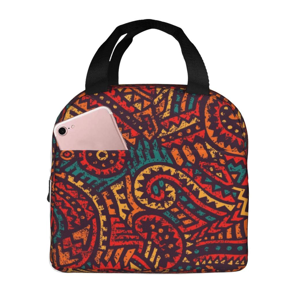 African Nation Pattern Series Print Portable Lunch Boxes Waterproof Thermal Cooler Food Insulated Lunch Bag Kids School Children