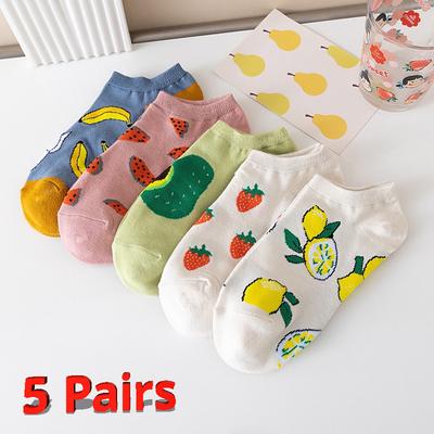 5 Paar Damen Lustige Socken Frühling und Herbst Fruchtsocken Avocado Zitrone Erdbeere Banane Harajuku Freizeit Füßlinge