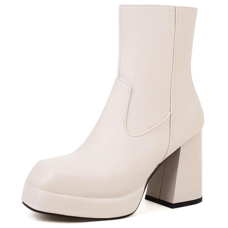 Mode 2024 Neue Damen Stiefeletten Plateau Weiß Schwarz Hohe Absätze Kurzer Stiefel Damen Herbst Winter Partyschuhe Damen Große Größe 45