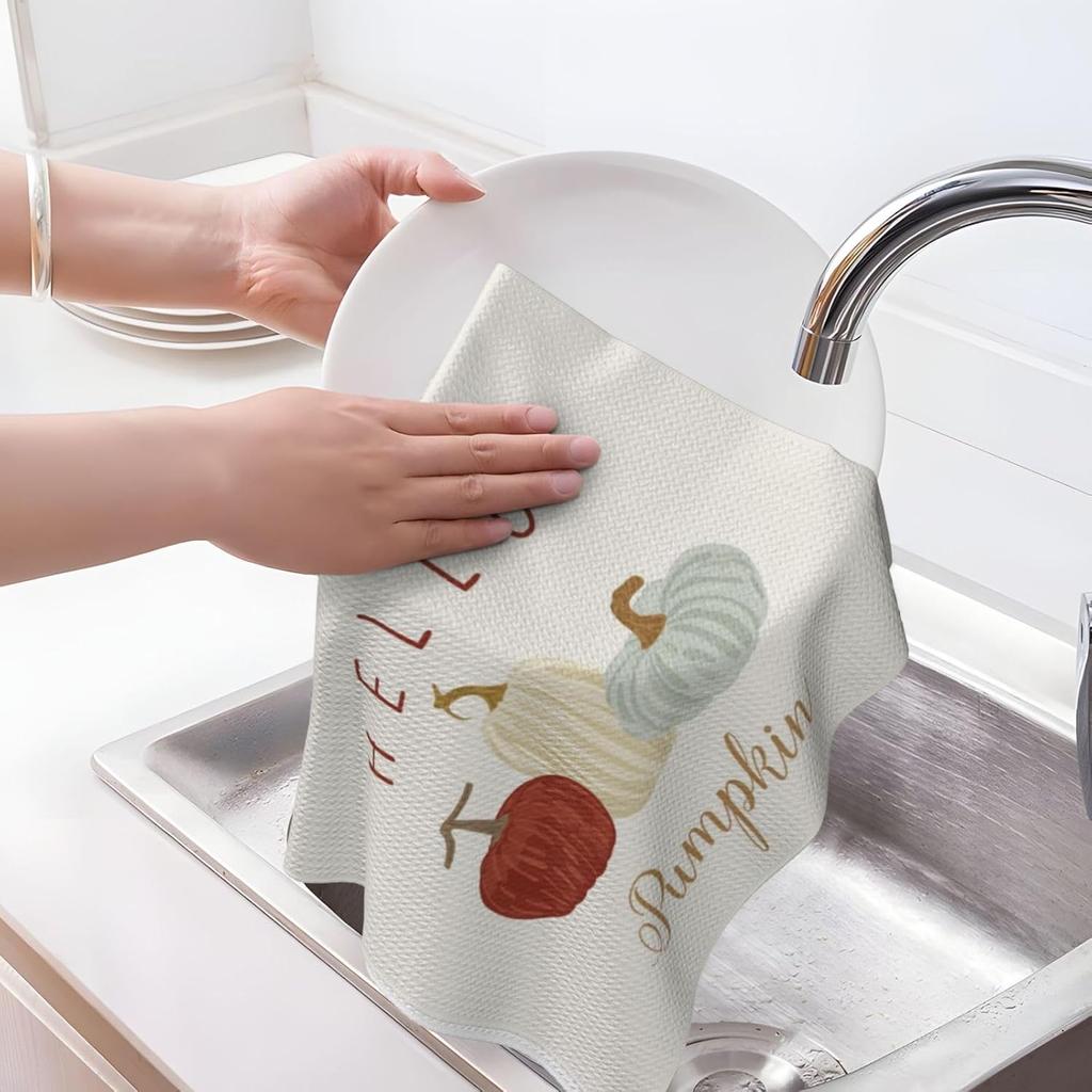 DADABULIU Kitchen Towel Pumpkin Thanksgiving Fall Dish Cloth 16" x 26" Dish Towel for Drying Dishes Tea Towel Kitchen Decor with Hanging Loop Reble