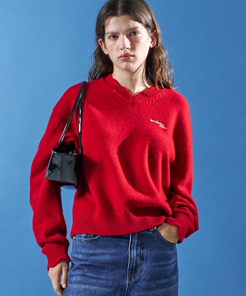 MOONSUN M.C Lace V Neck Knit / Red