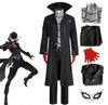 Anime Persona 5 Joker Disfraz de Cosplay Juego P5 Palacio de la Lluvia Loto Cosplay Conjunto Completo de Ropa Guante Máscara Abrigo Negro Uniforme