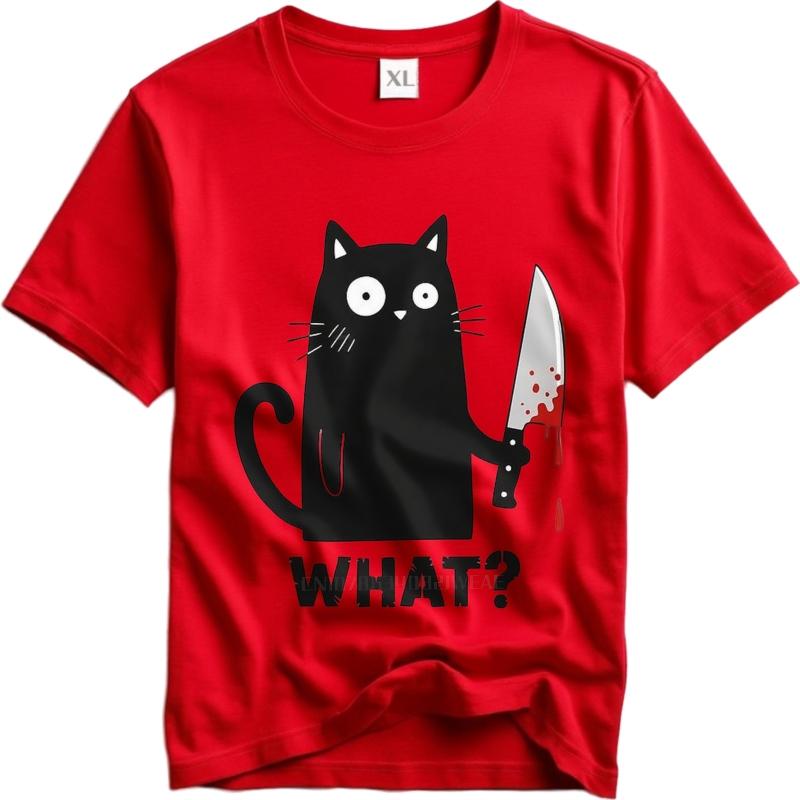 Men Brand T-shirt Oversized Summer For Man T-shirt Black Cat Holding Knife With Blood Short Sleeve Travel Crew Neck Tee Shirt