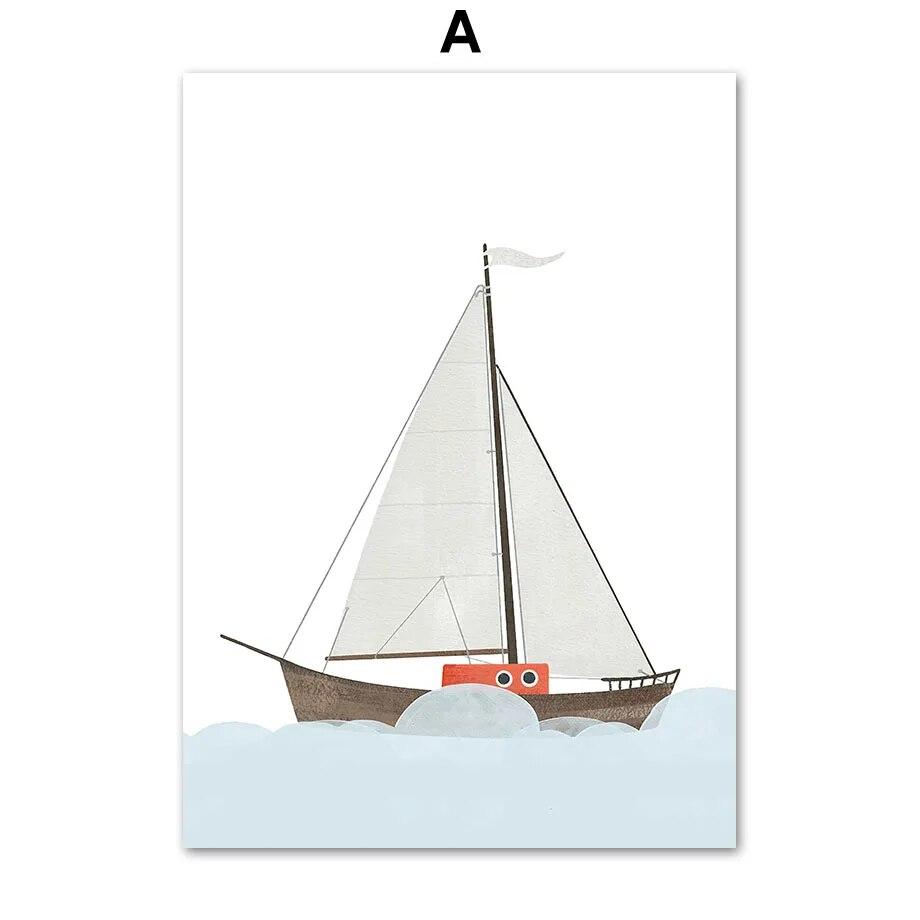 

Парусник Маяк Кит Чайка Раковина Дайвер Настенная живопись на холсте Плакаты на скандинавскую тему и принты настенные панно Декор детской комнаты 21cm×30cm NoFrame