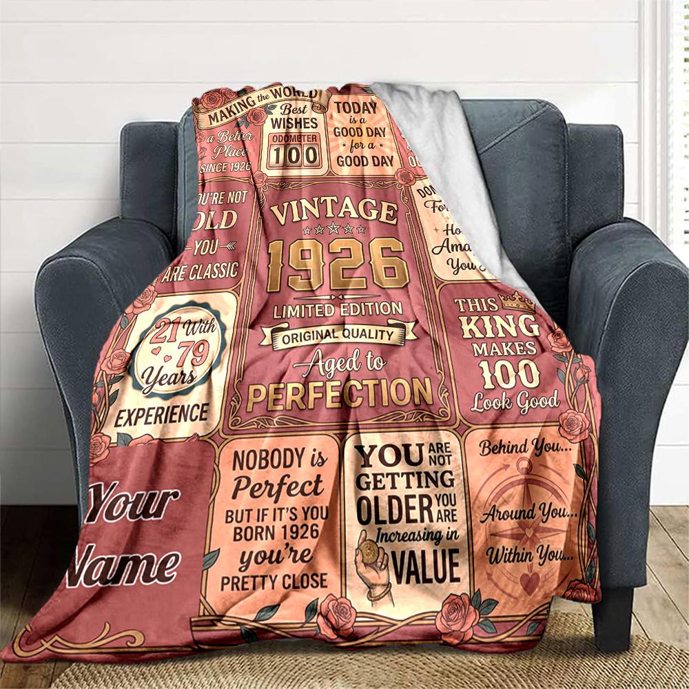 Vintage Birthday Celebration Customize Your Name Blanket Soft Cozy Perfect For Sofa Couch Office Bed Picnics Ideal For All Seasons Modern Style Ideal