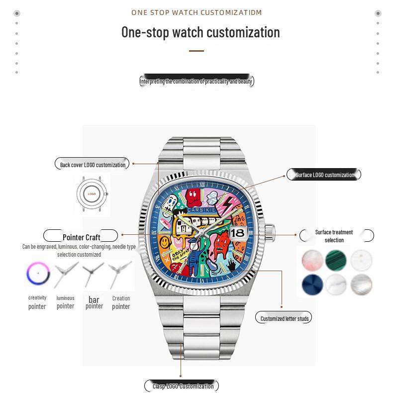 Carsikie2025 Szafirowa Kwadratowa Tarcza Męski Sportowy Kreskówkowy Zegarek Kwarcowy