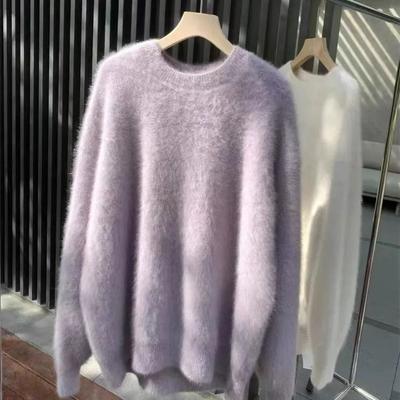 Premium Sense Super Good-looking Imitation Mink Fleece Sweater Women's Crew Neck Bottoming Shirt Autumn and Winter New Gentle Loose Lazy Style