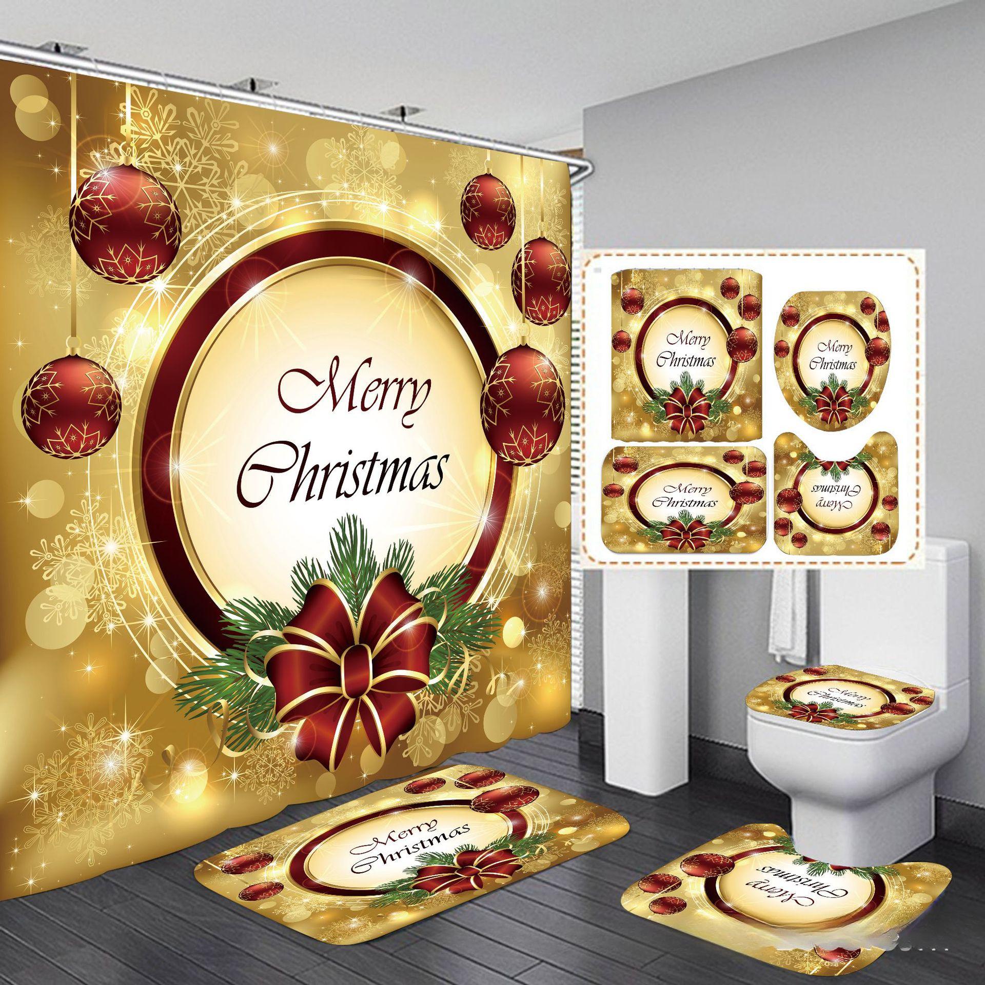 

3D Digital Printing Shower Curtain Waterproof and Mildew-Proof Christmas Bathroom Curtain Shower Curtain Suit Thickened Bathroom Water-Repellent Cloth