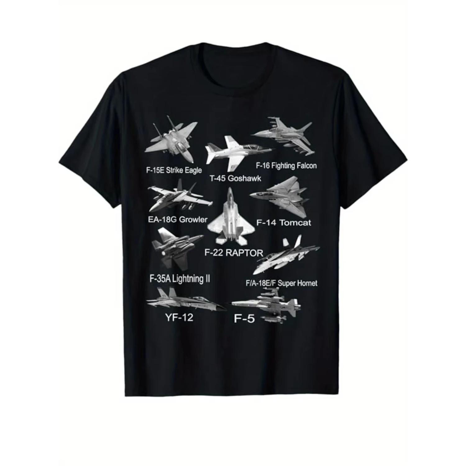 Men S Military Aviation Graphic T-Shirt Heavyweight 220gsm Flight Suit Design Fighter Jet Models S