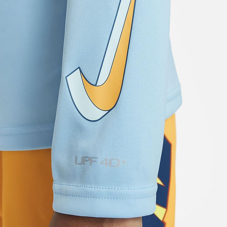 Nike T-Shirt Swim Letter Round Neck Casual Pullover Sun Protection Quick Dry Cool Long Sleeve Kids Tops Water-Blue FZ6551-407