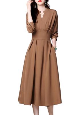 Vilaria Autumn Long Sleeve Dress with Flattering Stylish and Casual for Spring and Summer Women's A-Line V-Neck, Fit,
