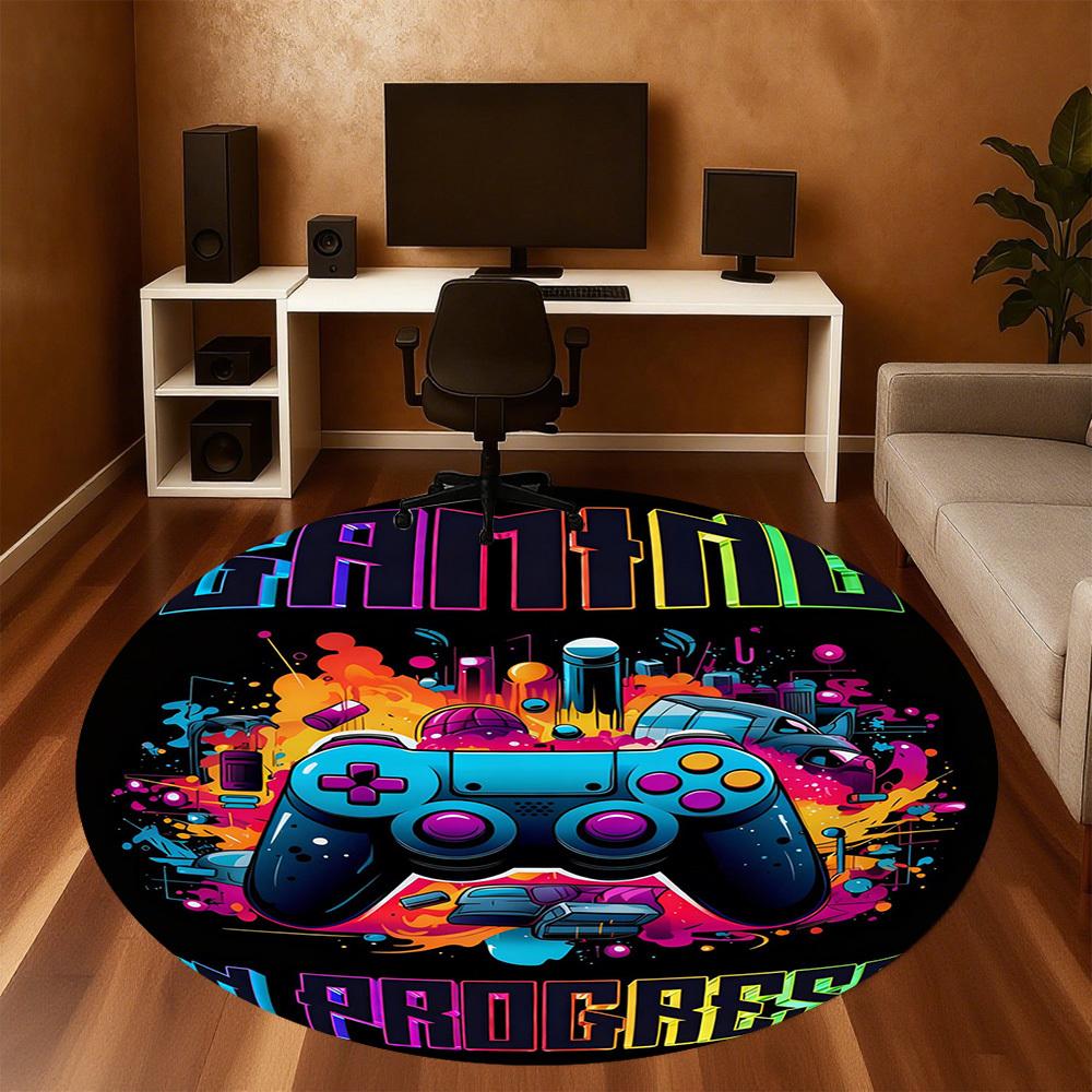 1 Stück Gaming-Fortschritt Runde Stuhlmatte Teppich - Rutschfest, Bodenschutzmatte für Büro, Schlafzimmer und Innenbereich - Geschenk D1127220