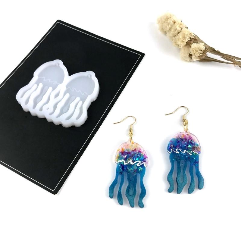 Glossy Shiny Earring Silicone Mould with Hole Jellyfish Shape Dangle Earring Epoxy Casting Mold for DIY Earrings Decor