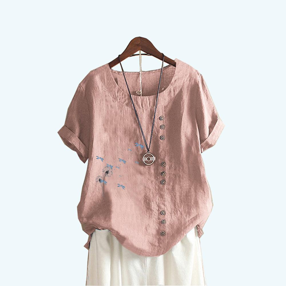 

Женский пуловер больших размеров, свободная рубашка, женская летняя модная футболка с коротким рукавом, повседневные блузки с круглым вырезом и принтом S розовый