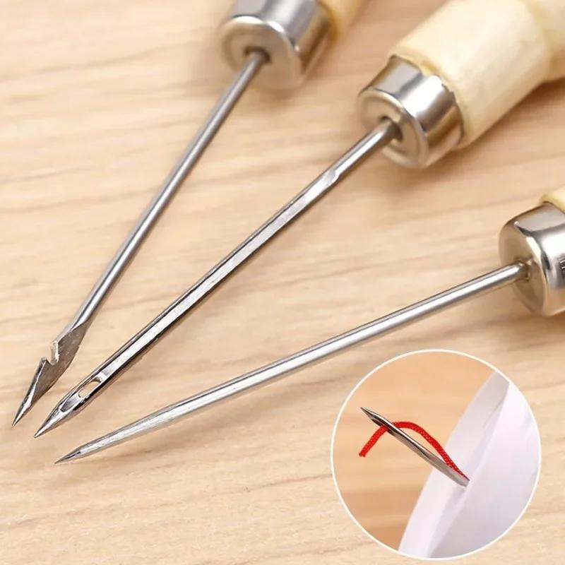 3Kinds Wooden Handle Leather Sewing Awl Set for Handmade Stitch DIY Craft Punching Accessories Shoe Repair Tool