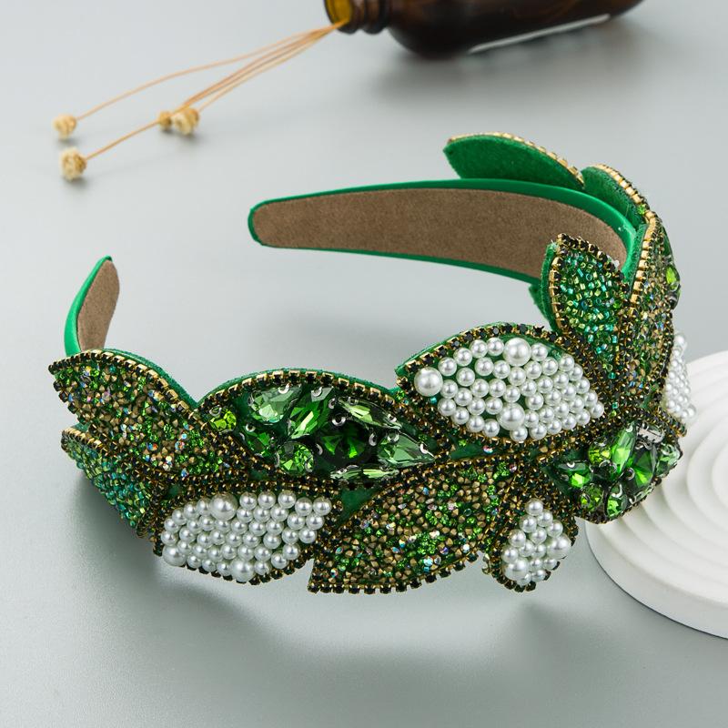 Sponge Green Crystal Rhinestones Hairband For Women Luxury Bohemian Fashion Headband Temperament Wedding Party Accessoories