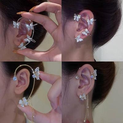 Clips d'oreille papillon en strass couleur argent, sans Piercing, zircone scintillante, boucles d'oreilles, bijoux de mariage