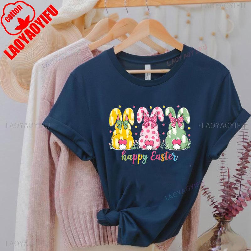 Brushstroke Bunny Easter T Shirt Kawaii Women Short-sleev Tee-shirt Retro Style Streetwear Fashion Casual Cotton Tops Ropa Mujer