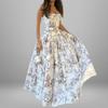 Elegant 2026 Printed Women's Strappy Evening Gown with Large Hem