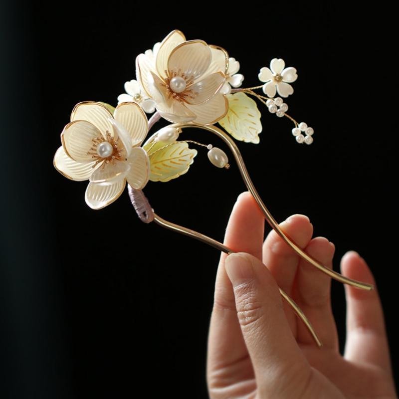 1Pcs Cool Jade Orchid Flower Hairpin For Women Chinese Style Flower Hair Stick Handmade Jewelry Hair Accessory Hanfu Hair Comb
