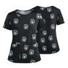 Women's Fashionable Printed Round Neck Pocket Short Sleeved Shirt With Slit Hem Uniform And Worker's Top