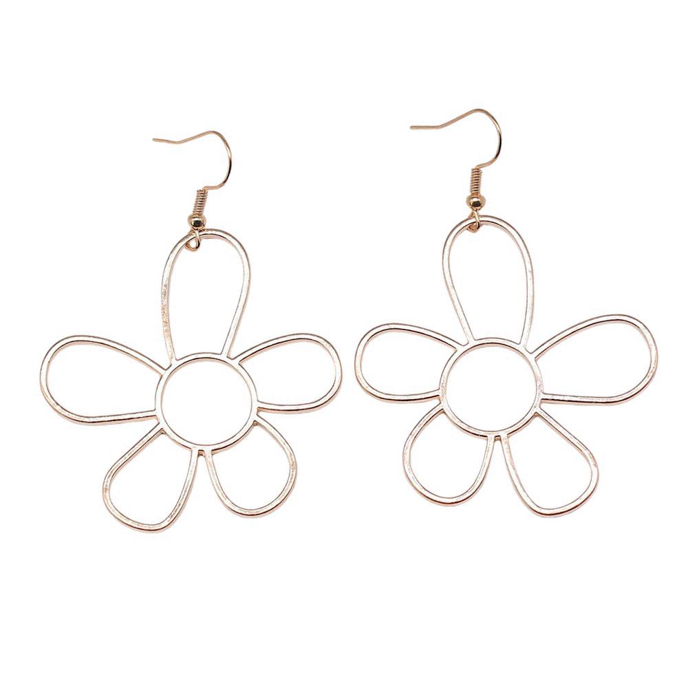 Circle Frame Flowers Dangle Earrings Romantic Floral Female Drop Jewelry