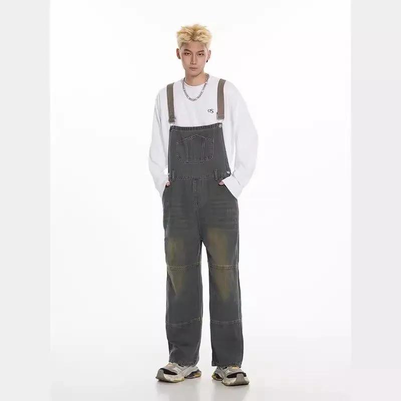 

Рваные ретро джинсы-слинг для мужчин и женщин, уличный чистый крой, хип-хоп, градиент, красивый, рабочий комбинезон XS синий