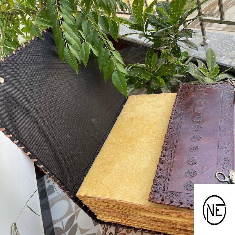 Handmade Leather Journal, 400 Vintage Paper Large Leather Journal, Seven stone Witch Journal For Sketching & Writing, Book Of Shadows