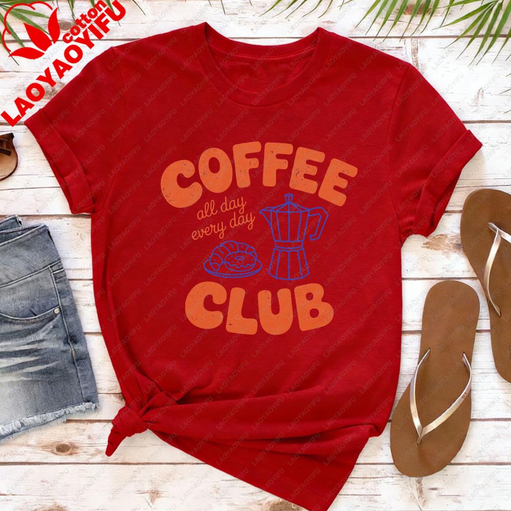 Coffee Club Women TShirt Casual Summer Short Sleeve Tees Cotton Top Coffee Lover Gift for Her Fashion Tee Daily Wear
