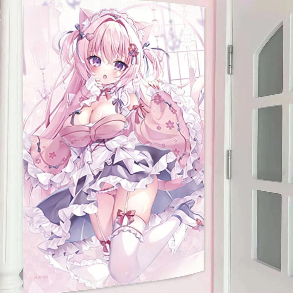 

Pink 2D Kawaii Maid Girl Tapestry Wall Hanging Fabric Interior Decor Kawaii Room Aesthetic Background Cloth 74x94cm(29x37in)