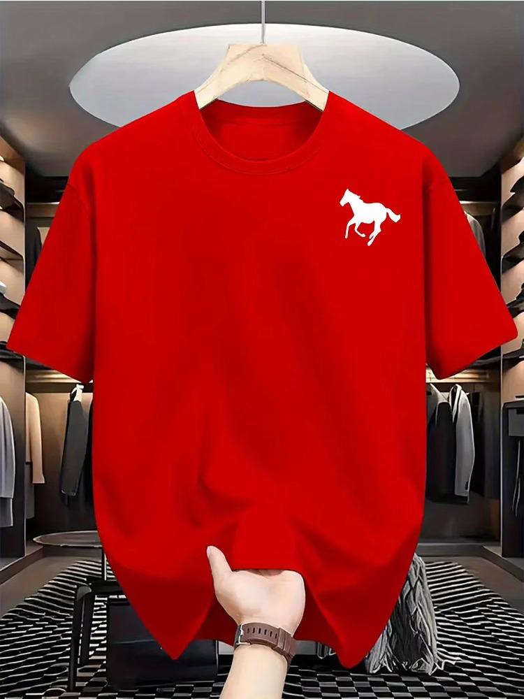 

Men s Summer 100% Cotton Casual Loose Horse Pattern Fashion Printed Comfortable Sports Round Neck Short Sleeve T-shirt Top S разноцветный