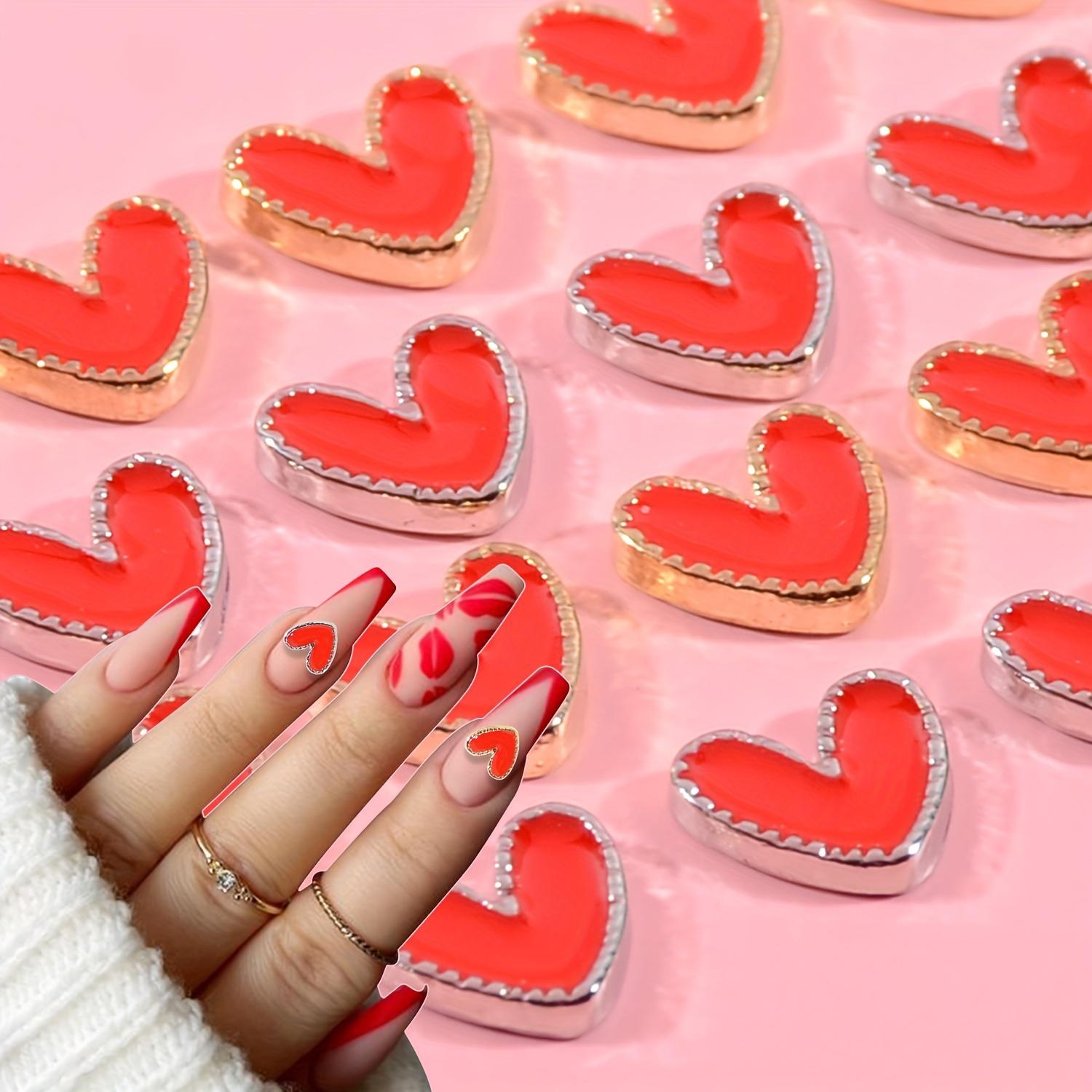 

10 шт. красные подвески для ногтей, шпильки для дизайна ногтей в форме сердца, 3D подвески из сплава в форме сердца, украшения для ногтей, подвески для ногтей в форме сердца