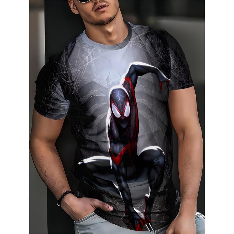 Men's Cartoon Iron Man Pattern 3D Embroidery Summer Quick-Dry Breathable Casual Round-neck Short-Sleeve T-Shirt